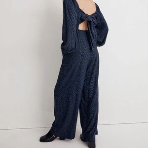 Madewell Lucie Tie-Back Long-Sleeve Jumpsuit in Carmine Floral